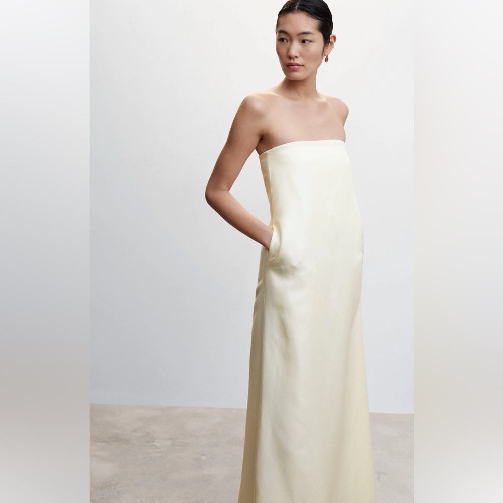 Mango linen blend strapless dress NWT